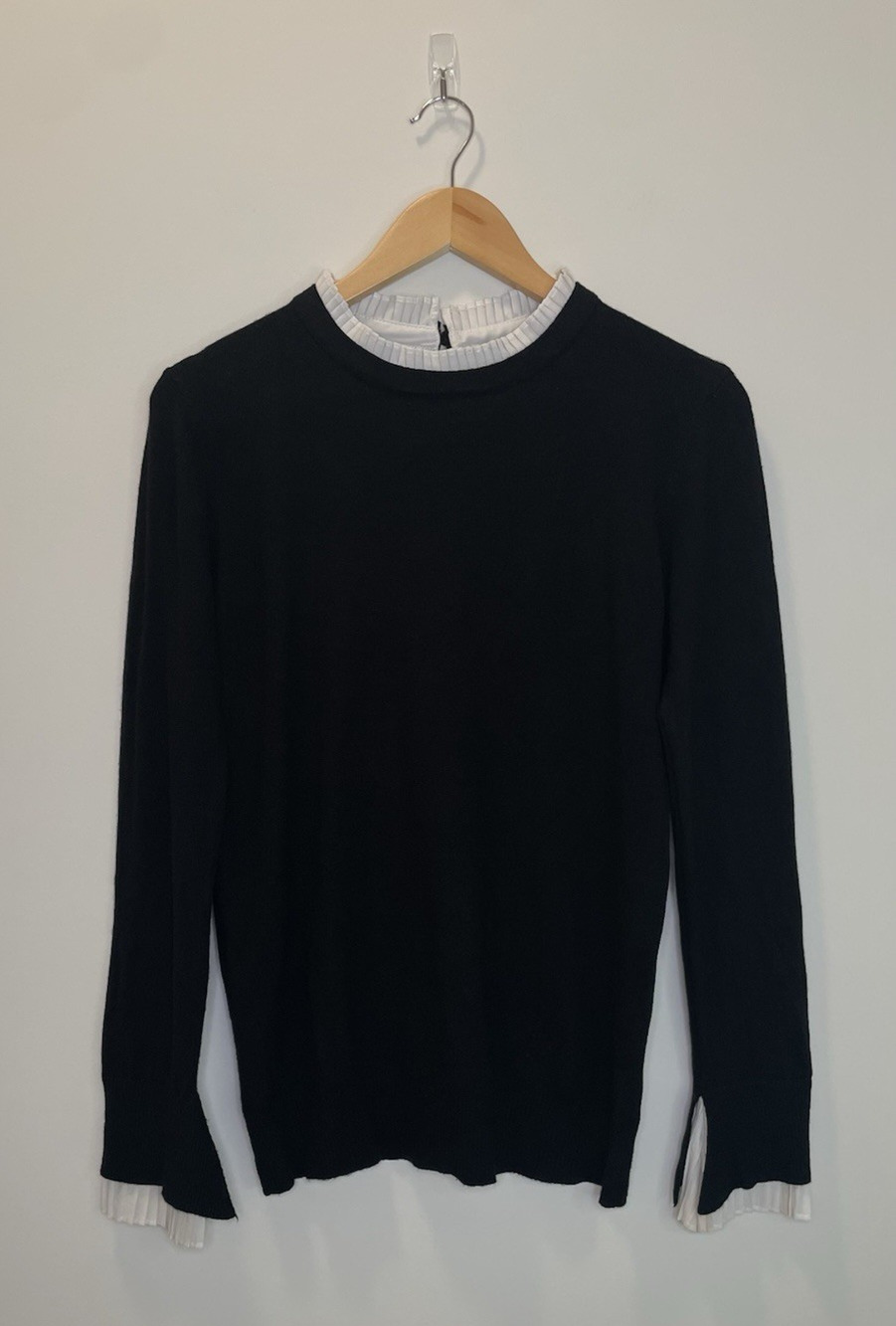 Vila Milano Sweater Pleated Collar Wool Blend Soft Office Preppy Money Black M